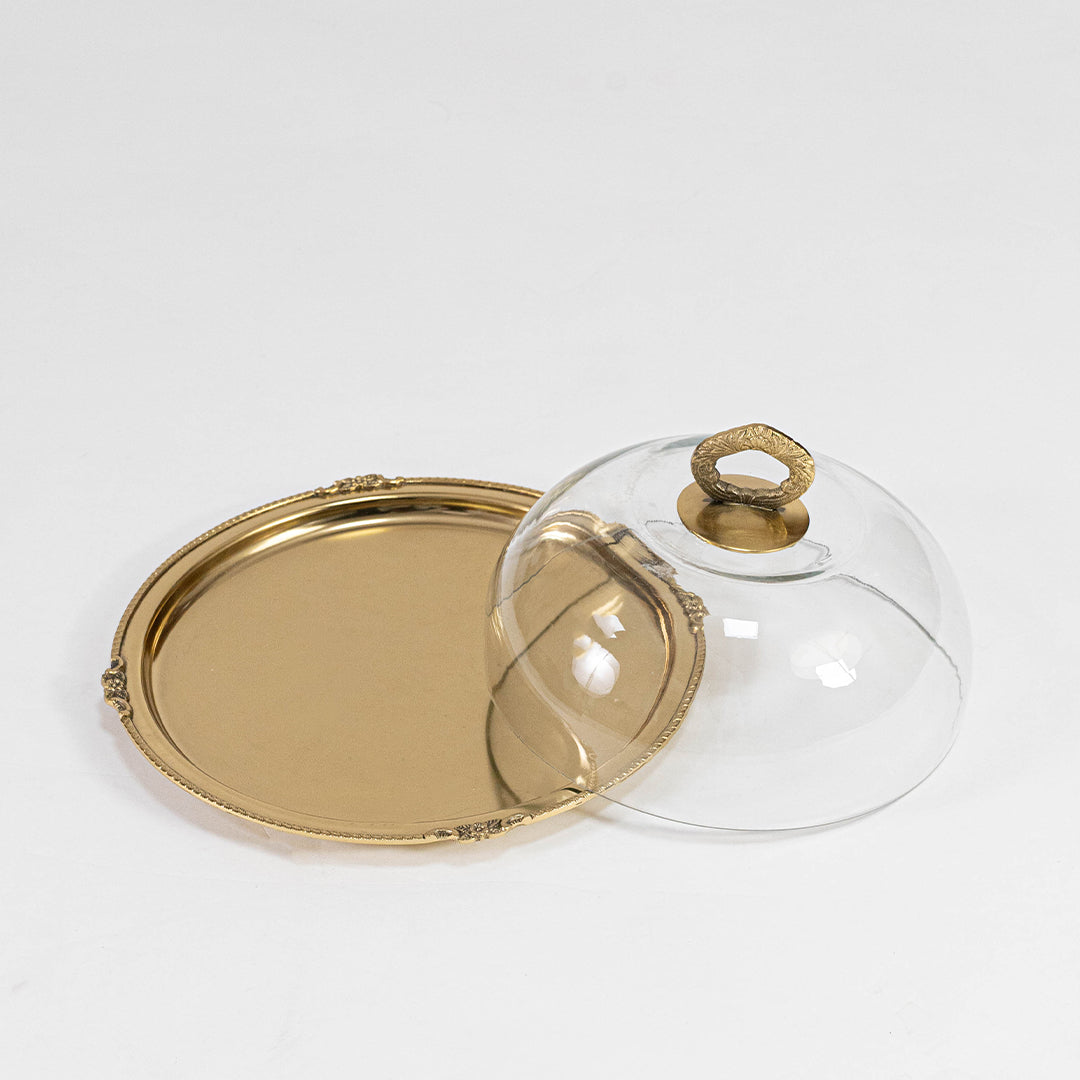 Nirvik Brass Cloche with Glass Dome