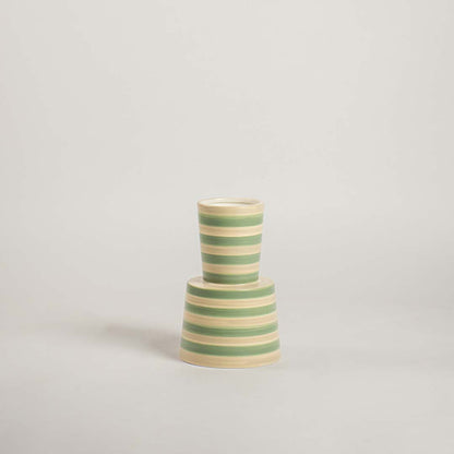 Noak Striped Ceramic Vase - Light Green & White