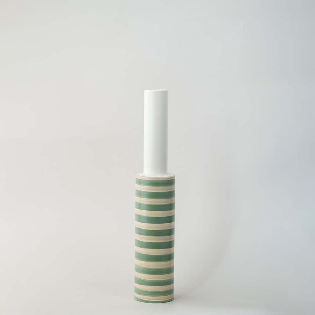 Noak Striped Ceramic Vase - Green & White