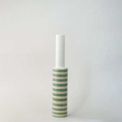 Noak Striped Ceramic Vase - Green & White