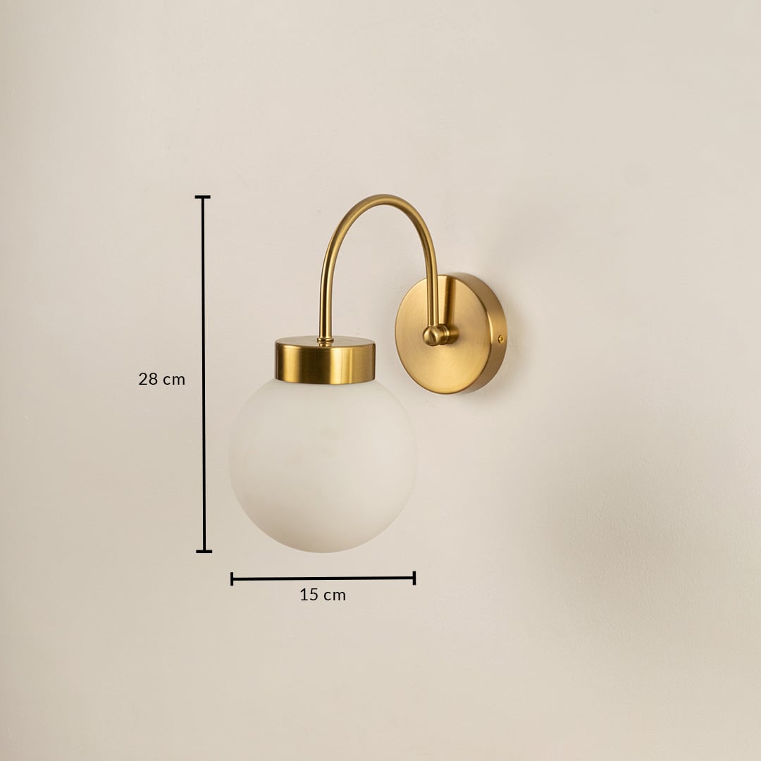Gold metal wall light with 22 cm height and 15 cm width for modern bedroom and decor styling spaces.