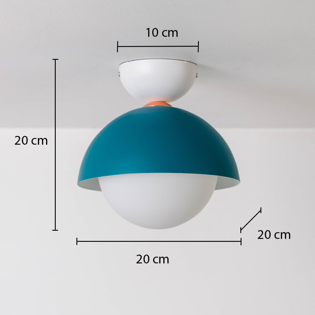 Ceiling light with dimensions showing 20 cm height and 20 cm width offering a clear view of its compact round shape.