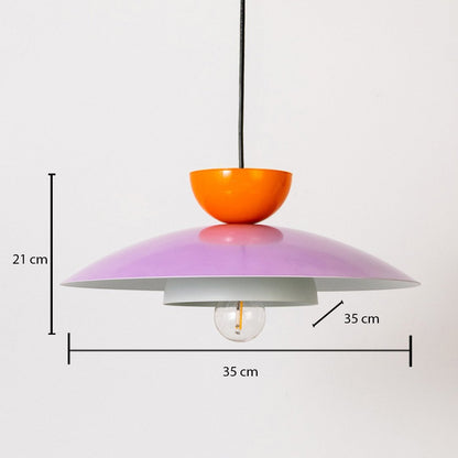 Multicolor metal pendant light measuring 21 cm height and 35 cm width displayed on white background for home decor.
