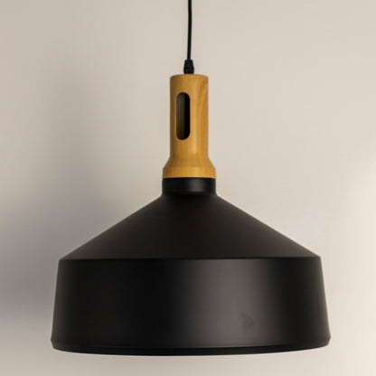 Olov Wood Top Scandinavian Style Pendant Light - Black