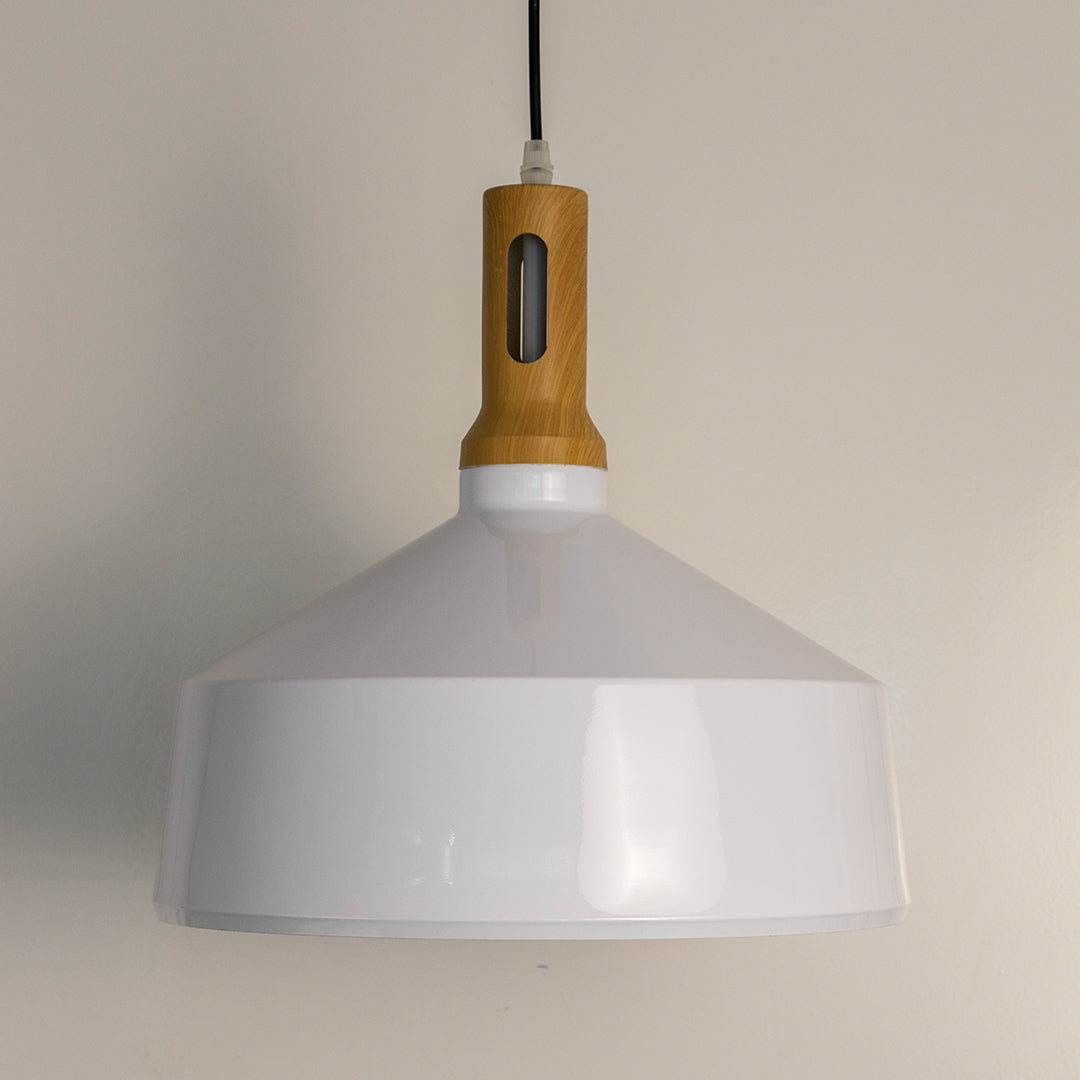 Olov Wood Top Scandinavian Style Pendant Light - White
