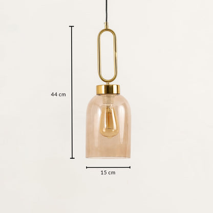 Glass pendant lamp measuring 44 cm in height and 15 cm in width designed with metal detailing to bring a modern yet classic aesthetic to interiors.