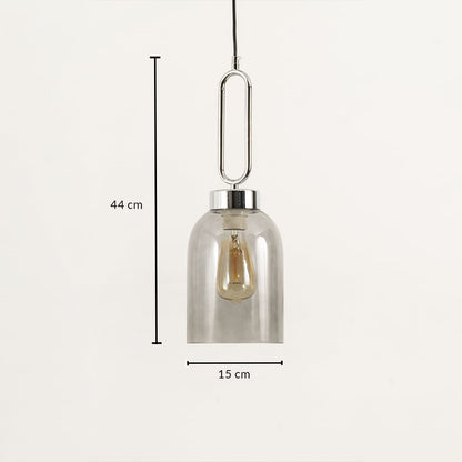 Glass pendant light measuring 44 cm in height and 15 cm in width designed to complement contemporary spaces with timeless elegance.