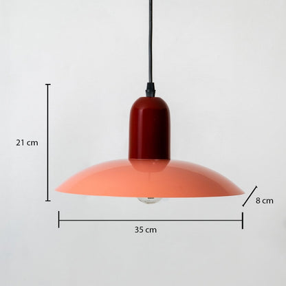 Coral and burgundy metal pendant light dimension image with 35 cm width and 21 cm height for contemporary dining placement.