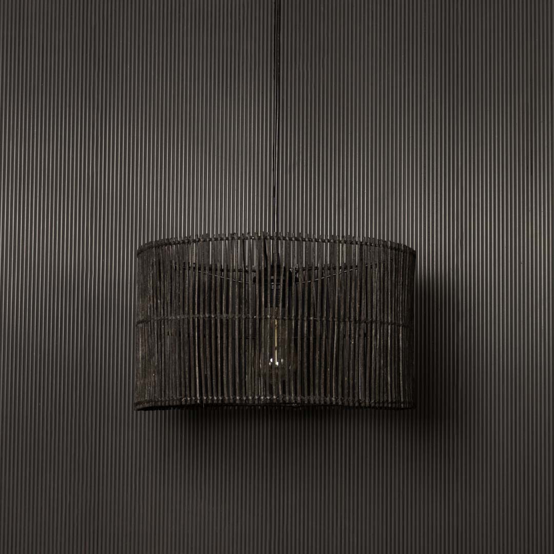 Orbit Rattan Pendant Lamp Light Off Black Background