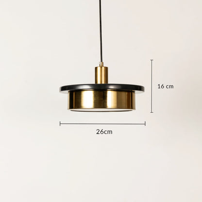 Black marble and gold metal pendant light dimension image with 26 cm width and 16 cm height for dining room placement.