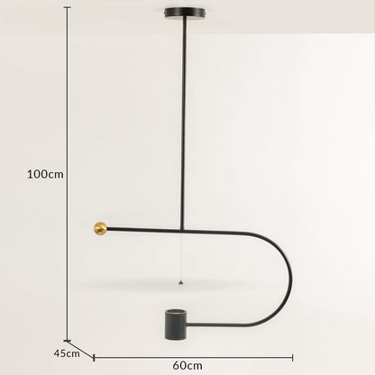Pendant light shown with 100 cm height and 60 cm width featuring a sculptural curved black metal frame ideal for modern artistic interior home decor lighting.