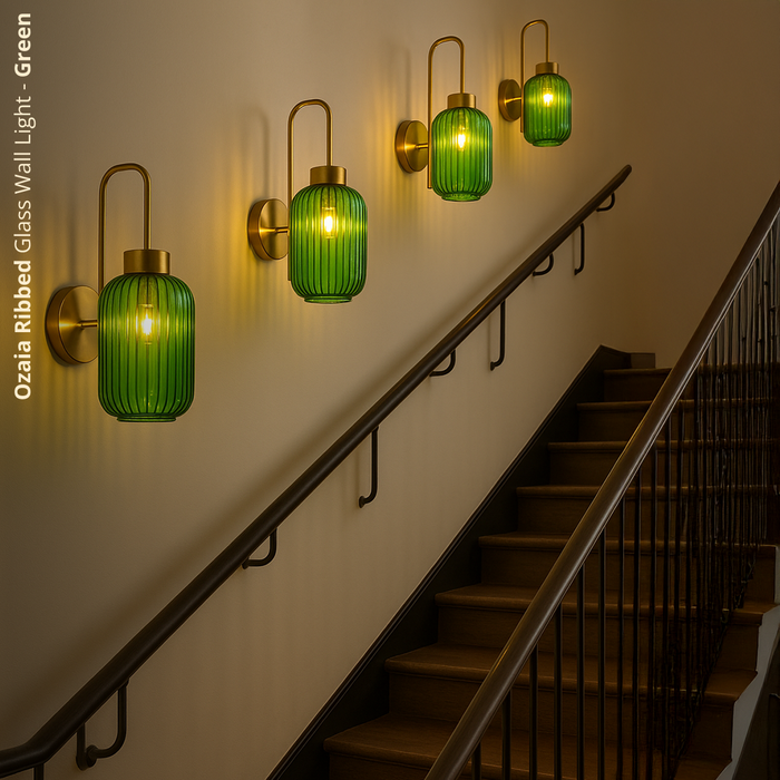 Ozaia Ribbed Glass Wall Light - Green