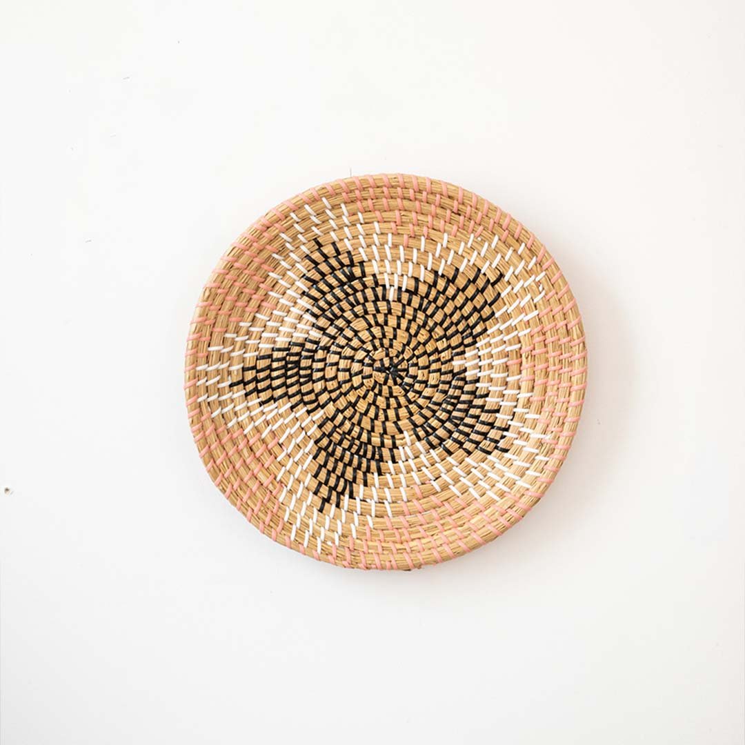 Paavo Handwoven Sabai Grass Hanging Wall Basket - Peach & Black