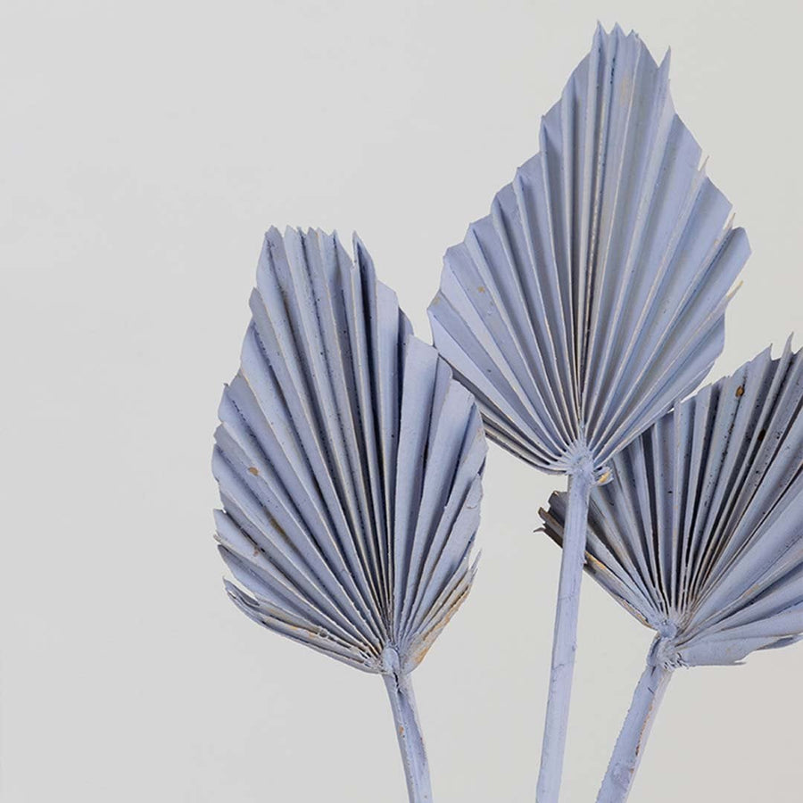 Closeup of lavender dried palm leaf stems showing soft pleated texture muted color tone and natural decor styling material.