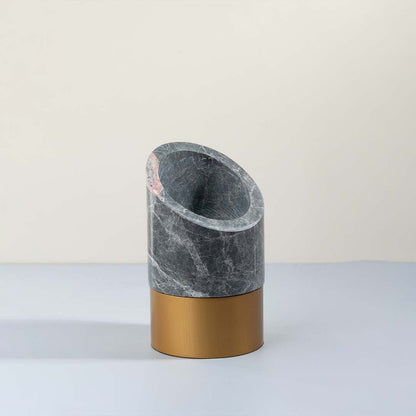 Grey marble vase with gold metal base luxury decorative piece for modern home table and shelf styling.