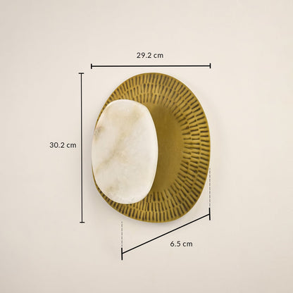 Marble and gold wall light with 30.2 cm height 29.2 cm width and 6.5 cm depth for modern decor spaces.