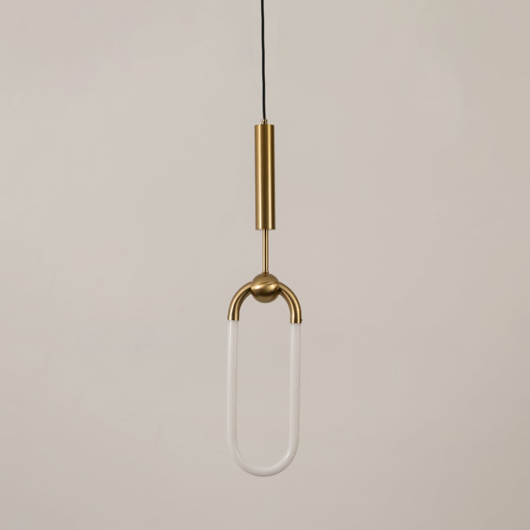 Platone Oval Hanging Light Gold light off white background