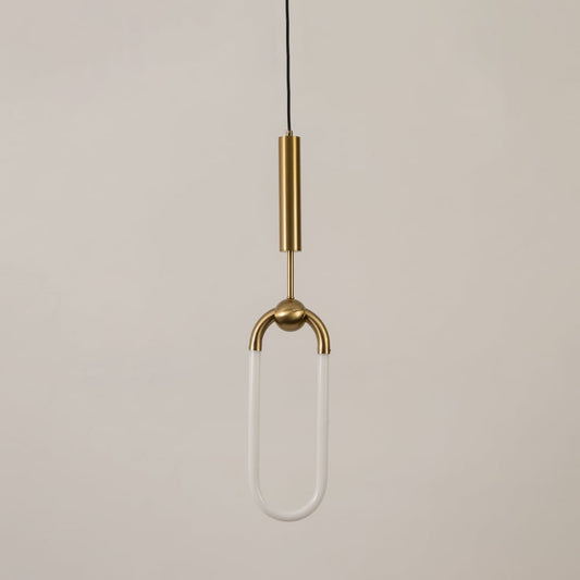 Platone Oval Hanging Light Gold light off white background