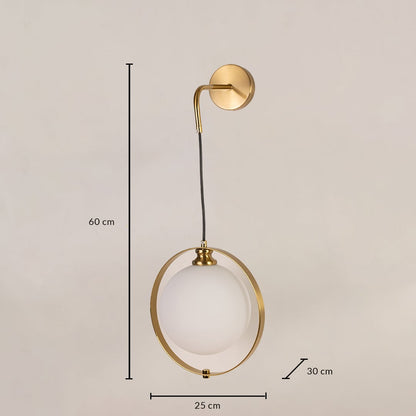 Gold ring wall light with 60 cm height 25 cm width and 30 cm depth shown clearly for accurate wall placement.