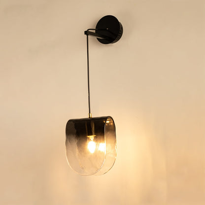 Modern black metal hanging wall light with smoked glass shade for elegant hallway and luxury decor spaces.

