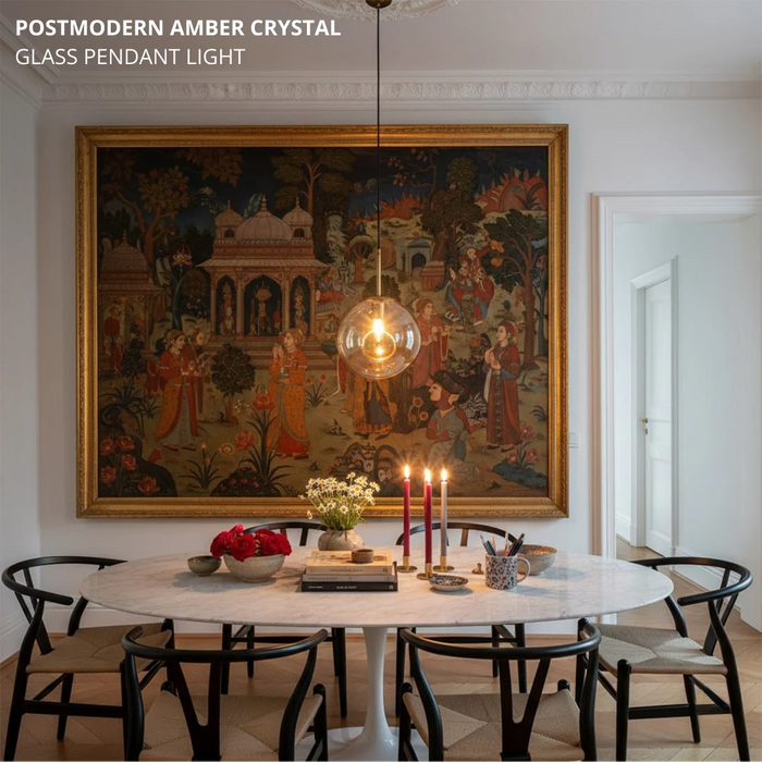 Postmodern Amber Crystal Glass Pendant Light