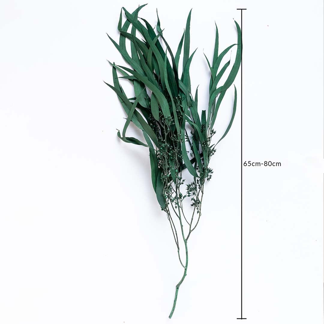 Artificial eucalyptus stem with natural green leaves 65–80 cm in height ideal for tall vases and modern nature-inspired arrangements.