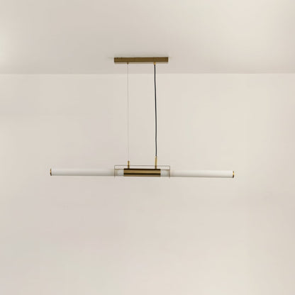 Gold metal linear LED pendant light with integrated illumination designed for elegant modern ceiling lighting indoors.