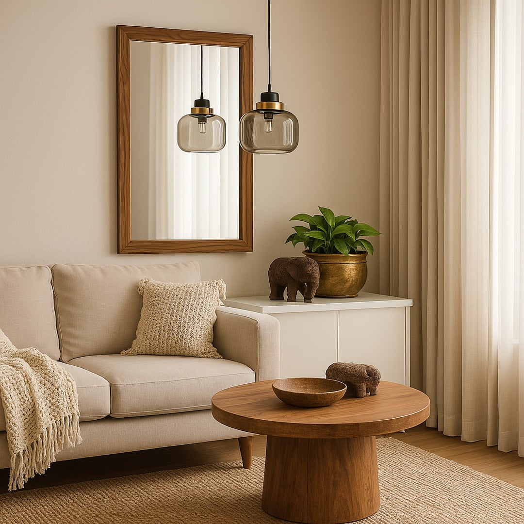 Elegant smoked glass pendant light with golden top hanging above dining chair and table modern lighting for stylish interiors.