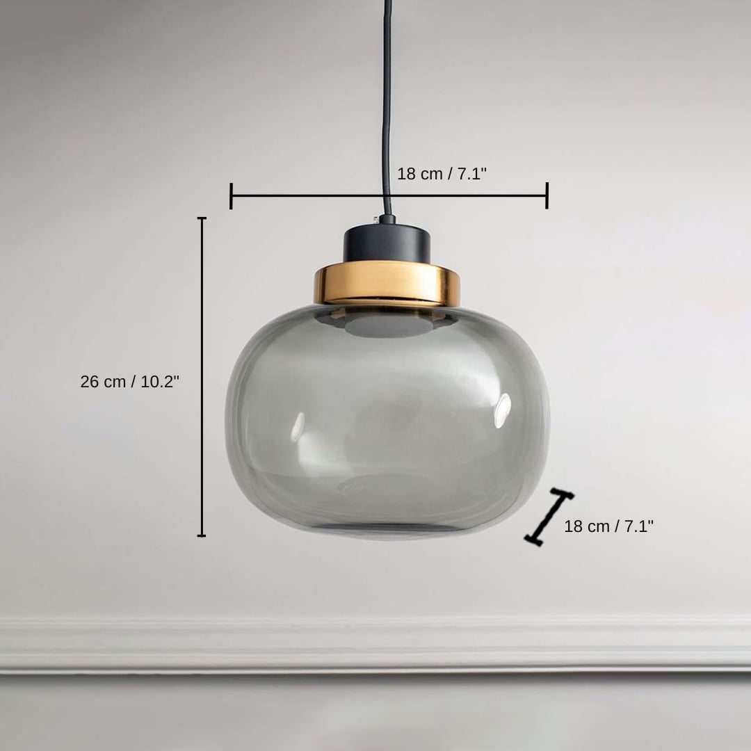 Retro Grey Glass Pendant Light - Globe, 26 x 18 x 18 cm (10.2 x 7.1 x 7.1 inches) dimensions