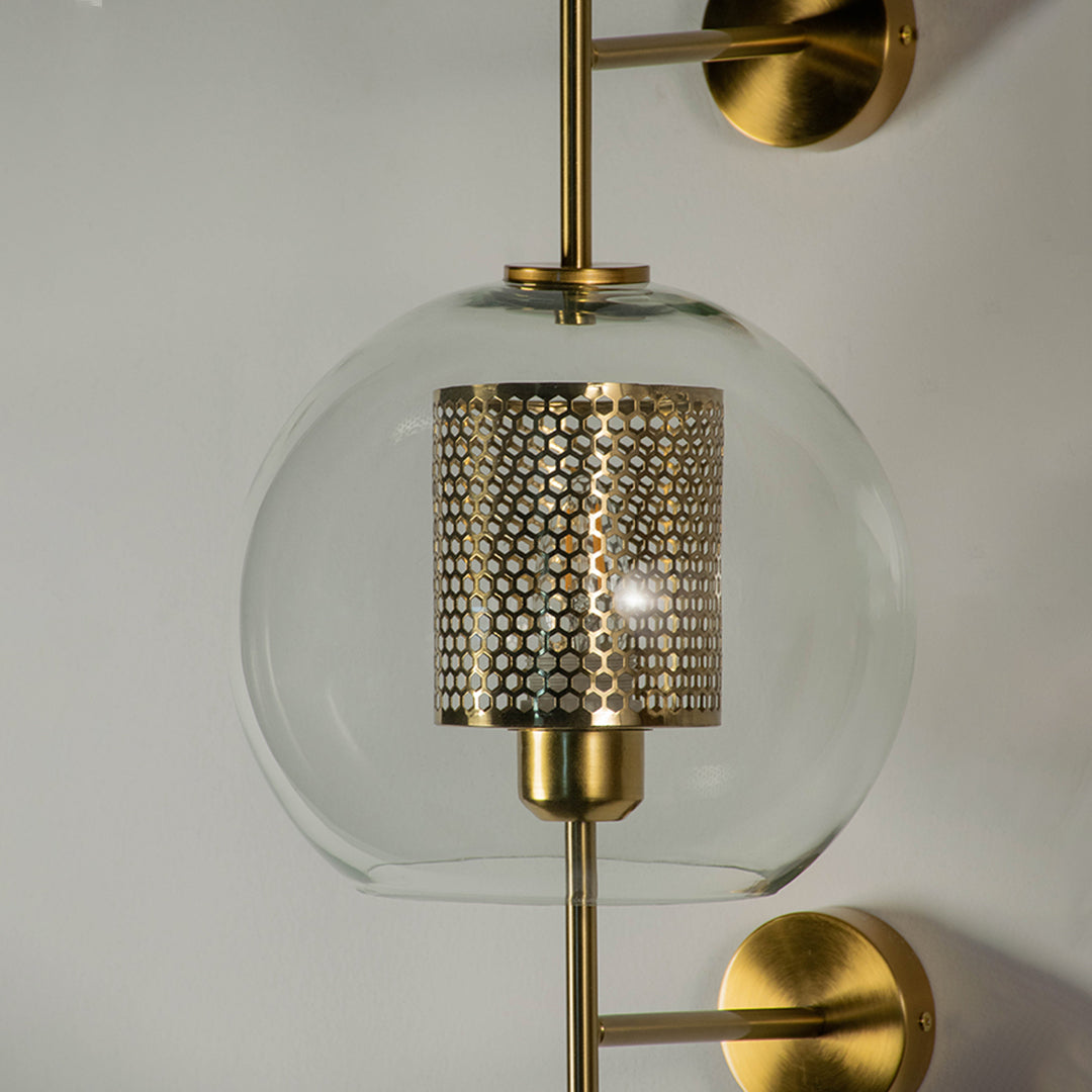 Clear glass pendant light with inner crystal diffuser and gold finish modern hanging lamp for kitchen dining decor lighting.