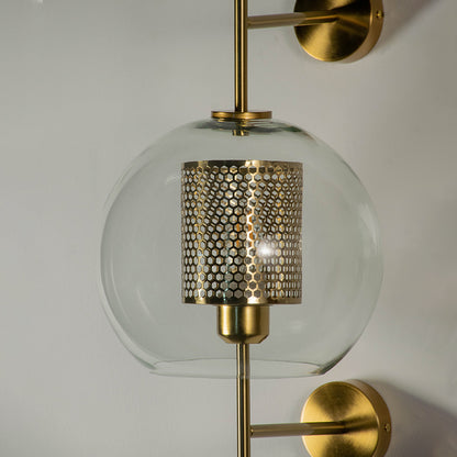 Clear glass pendant light with inner crystal diffuser and gold finish modern hanging lamp for kitchen dining decor lighting.