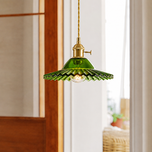 Ribbed Floral Glass Pendant Light - Green