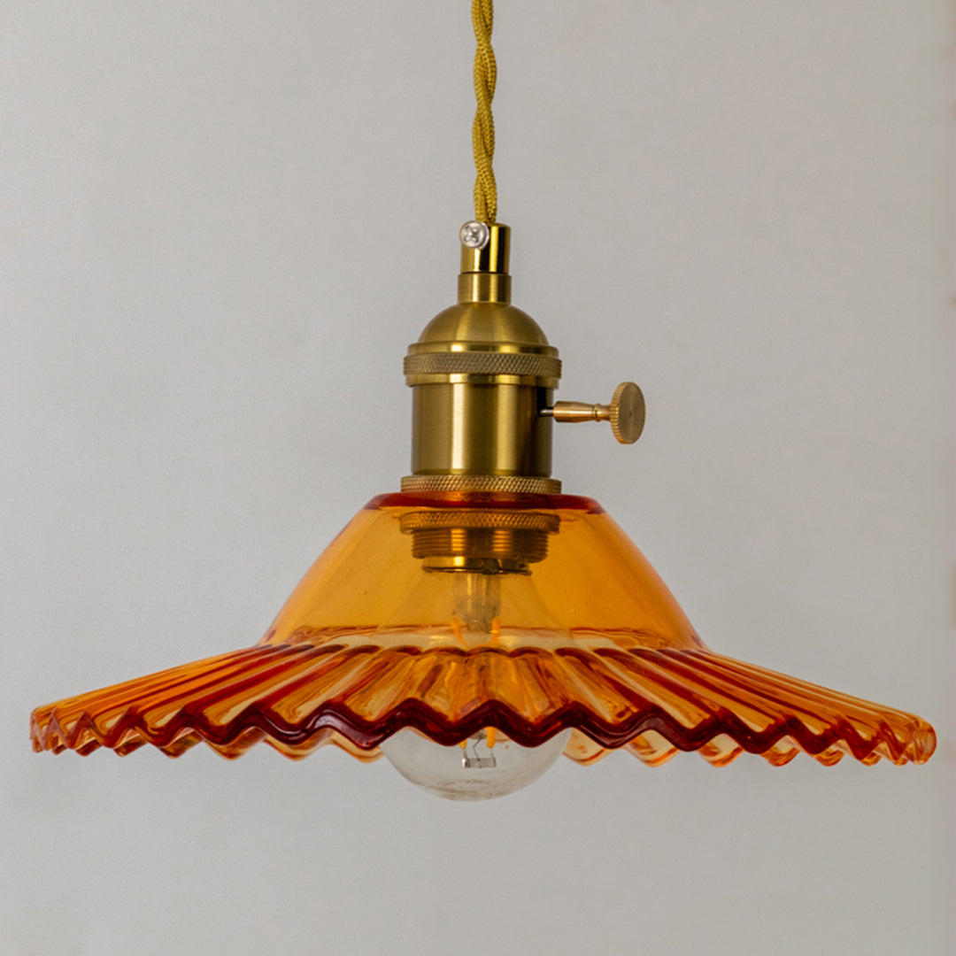 Ribbed Floral Glass Pendant Light - Orange