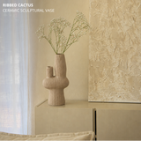 Ribbed Cactus Ceramic Sculptural Vase