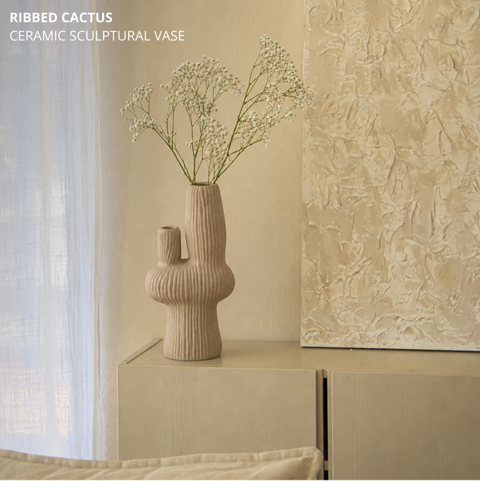 Ribbed Cactus Ceramic Sculptural Vase