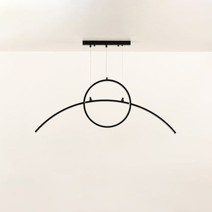 A sleek black ring ceiling light with curved bar design ideal for modern LED lighting and minimal contemporary interior décor in stylish home environments.