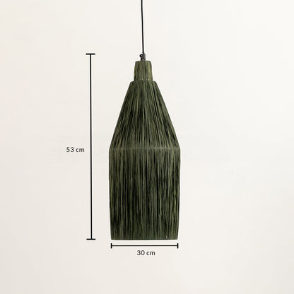 Olive green thread pendant light dimension image with 16 cm width and 53 cm height for bedside placement.