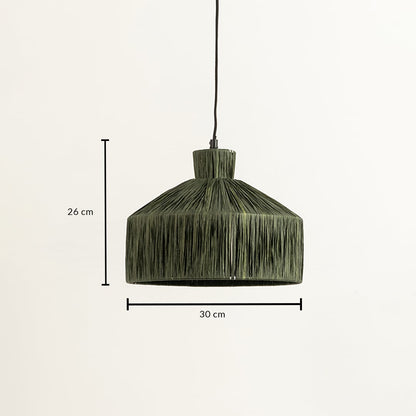 Olive green thread pendant light dimension image with 30 cm width and 26 cm height for modern dining placement.