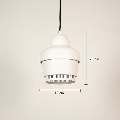 White metal pendant light showing 17 cm height and 10 cm diameter designed for compact modern ceiling lighting installation.