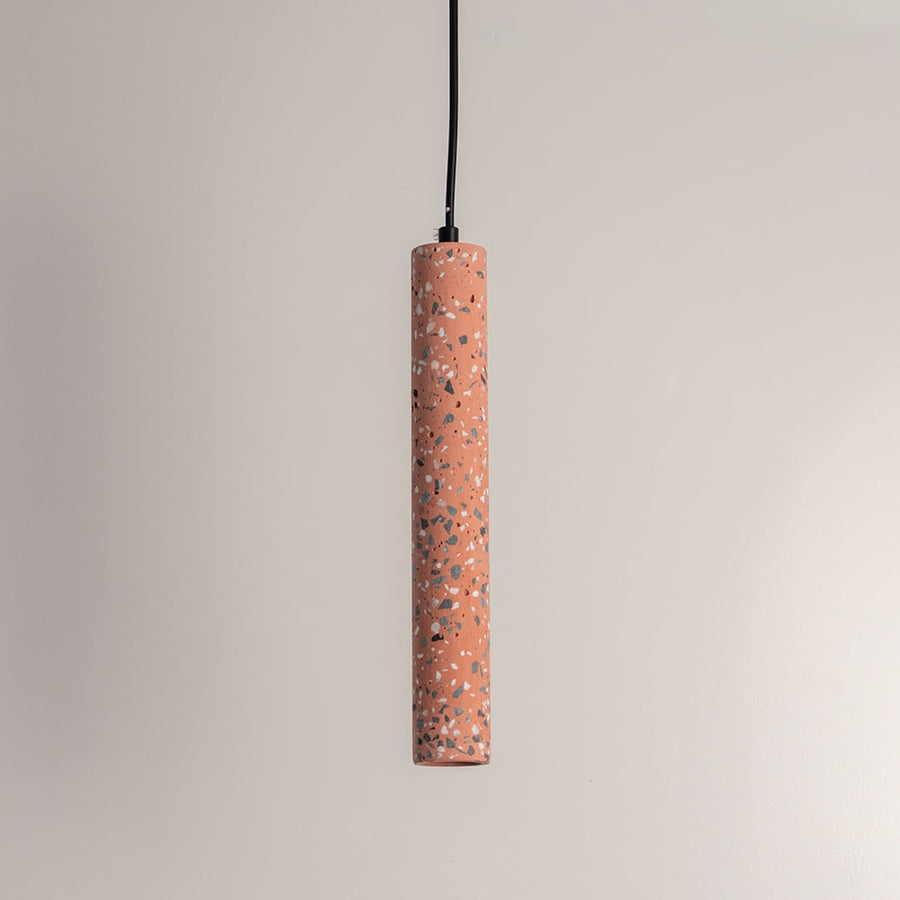 Terracotta terrazzo pendant light with black speckles crafted for modern living and dining spaces.