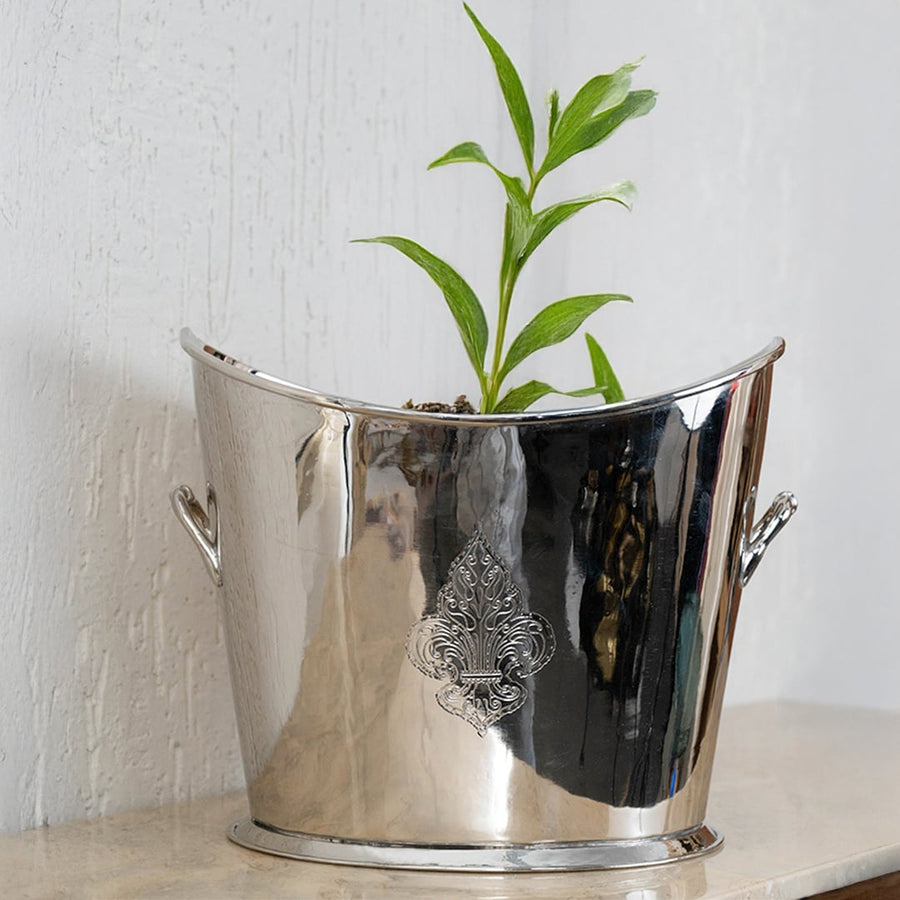 Gold brass decorative planter with handles shown inside elegant black gift box for premium presentation.