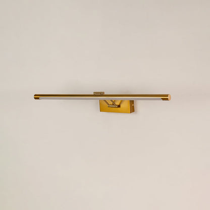 Gold picture light on white background with lights off displaying premium metal finish for modern wall styling.
