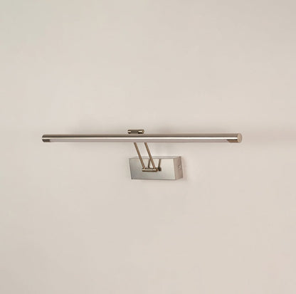 Silver picture light displayed on white background with light off showing clean metal finish and contemporary wall mounting style.