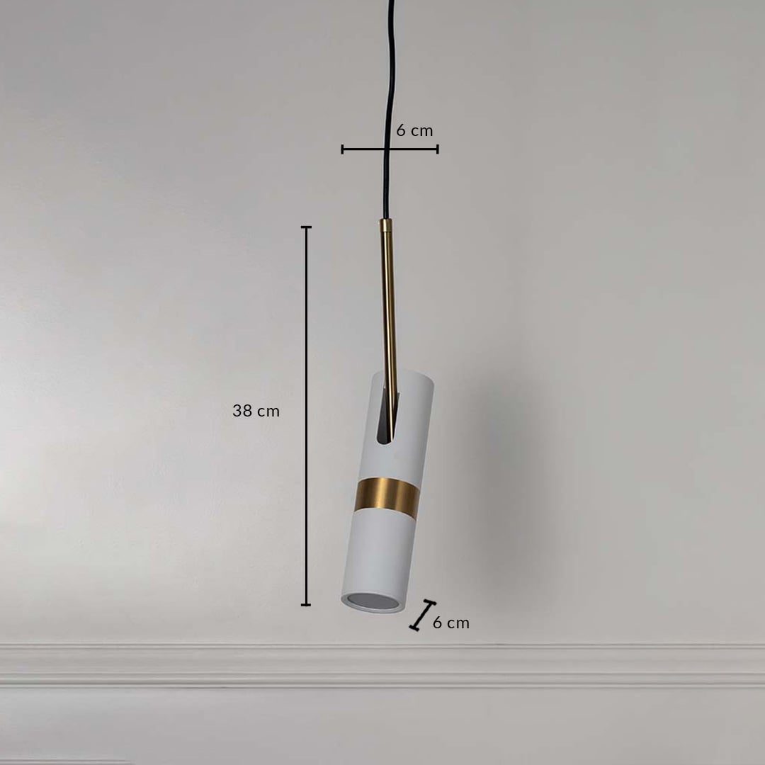 White and gold cylindrical pendant light measured 38x6 cm modern ceiling lamp with elegant finish for stylish home interiors.