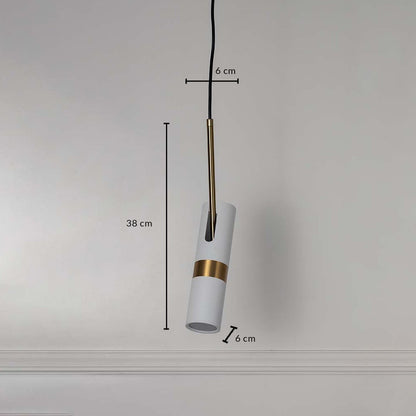 White and gold cylindrical pendant light measured 38x6 cm modern ceiling lamp with elegant finish for stylish home interiors.