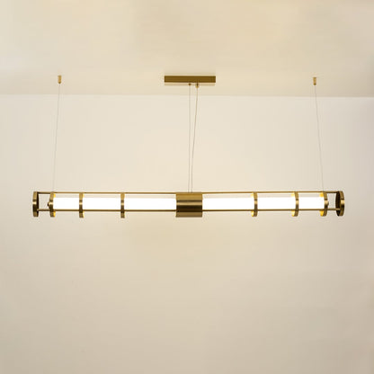 Sleek gold linear glass bar pendant providing premium LED illumination with a geometric contemporary form ideal for dining rooms and kitchen island lighting.