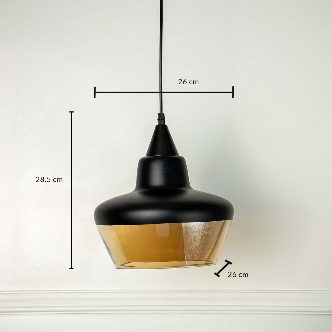 Black and amber glass pendant lamp with measurements 26x28.5 cm modern ceiling light fixture for versatile interiors.
