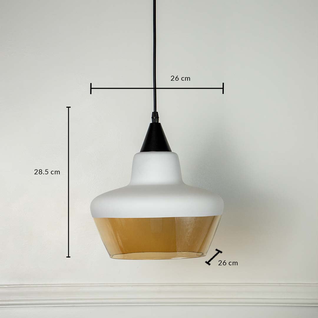 White and amber glass pendant lamp with measurements 26x28.5 cm perfect ceiling light fixture for modern home decor.