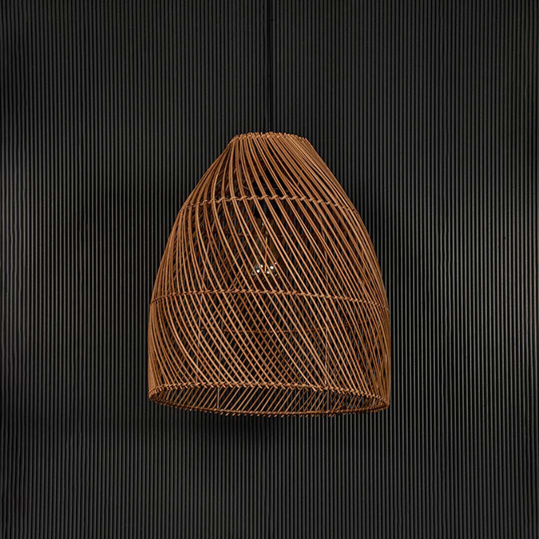 Sawan Bamboo Pendant Light Beige Light Off Black Background