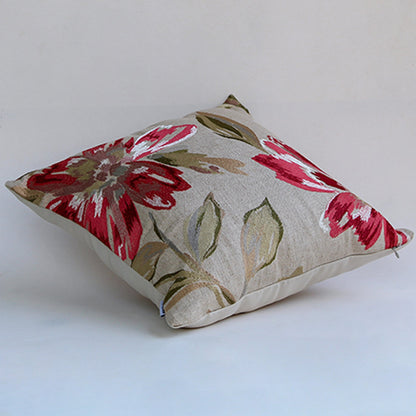 Side view of floral cushion cover showing plush thickness neat stitching and soft filled structure designed for comfortable back support.